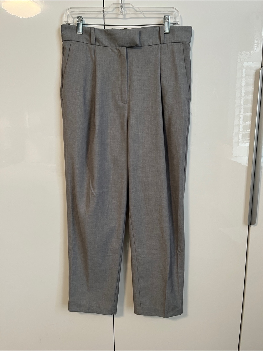 H&M Grey Pleated High Rise Ankle Barrel Trousers, Size 10